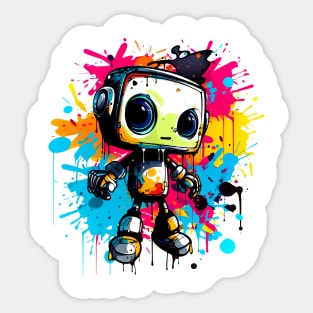 Cute cartoon Robot. Funny cyborg. Sticker